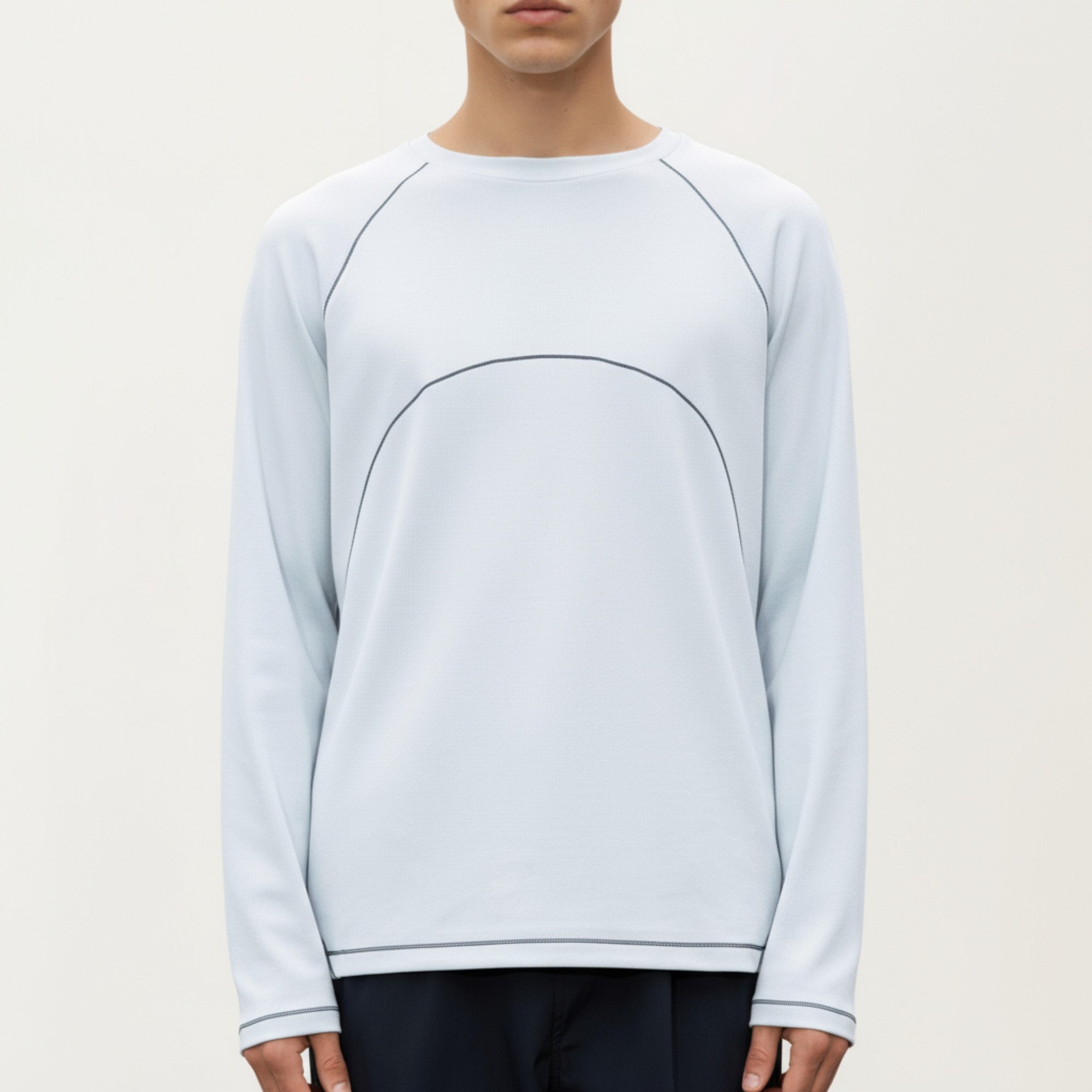 Anna-Kaci Men's Long Sleeve Crew Neck Pullover with Raglan Seams and Subtle Front Stitch Detail
