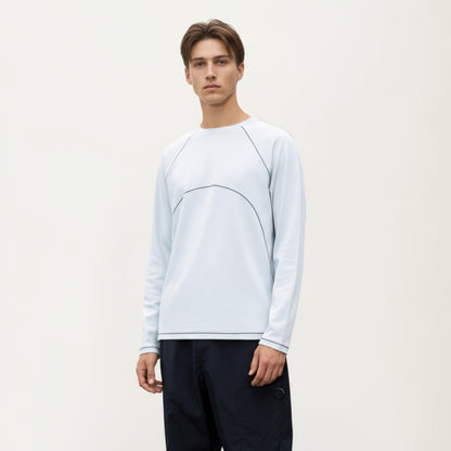 Anna-Kaci Men's Long Sleeve Crew Neck Pullover with Raglan Seams and Subtle Front Stitch Detail