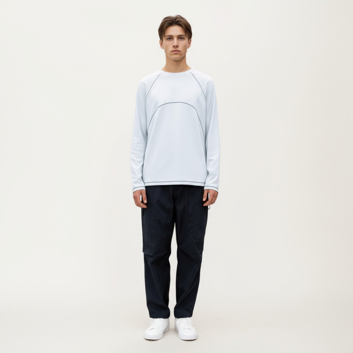Anna-Kaci Men's Long Sleeve Crew Neck Pullover with Raglan Seams and Subtle Front Stitch Detail