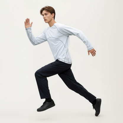 Anna-Kaci Men's Long Sleeve Crew Neck Pullover with Raglan Seams and Subtle Front Stitch Detail