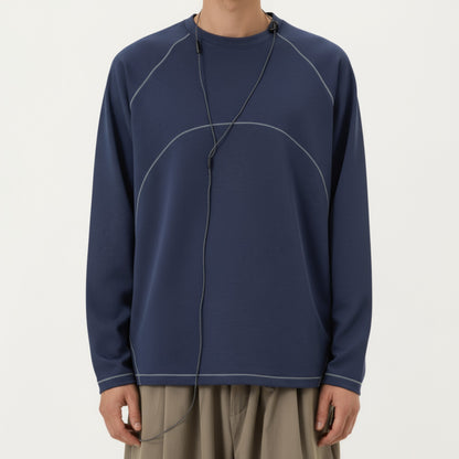 Anna-Kaci Men's Long Sleeve Crew Neck Pullover with Raglan Seams and Subtle Front Stitch Detail