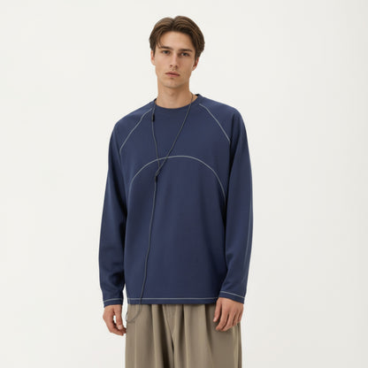 Anna-Kaci Men's Long Sleeve Crew Neck Pullover with Raglan Seams and Subtle Front Stitch Detail