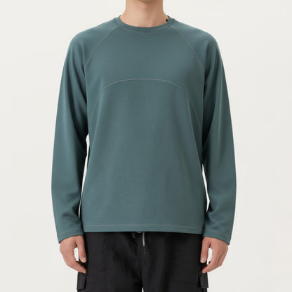 Anna-Kaci Men's Long Sleeve Crew Neck Pullover with Raglan Seams and Subtle Front Stitch Detail