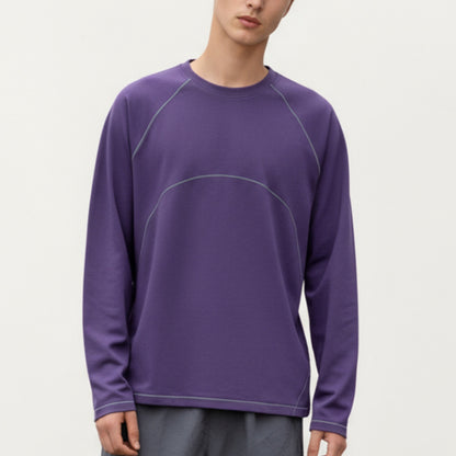 Anna-Kaci Men's Long Sleeve Crew Neck Pullover with Raglan Seams and Subtle Front Stitch Detail