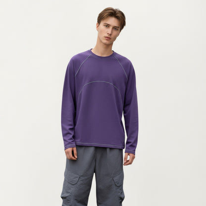 Anna-Kaci Men's Long Sleeve Crew Neck Pullover with Raglan Seams and Subtle Front Stitch Detail