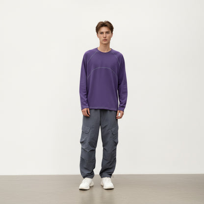 Anna-Kaci Men's Long Sleeve Crew Neck Pullover with Raglan Seams and Subtle Front Stitch Detail