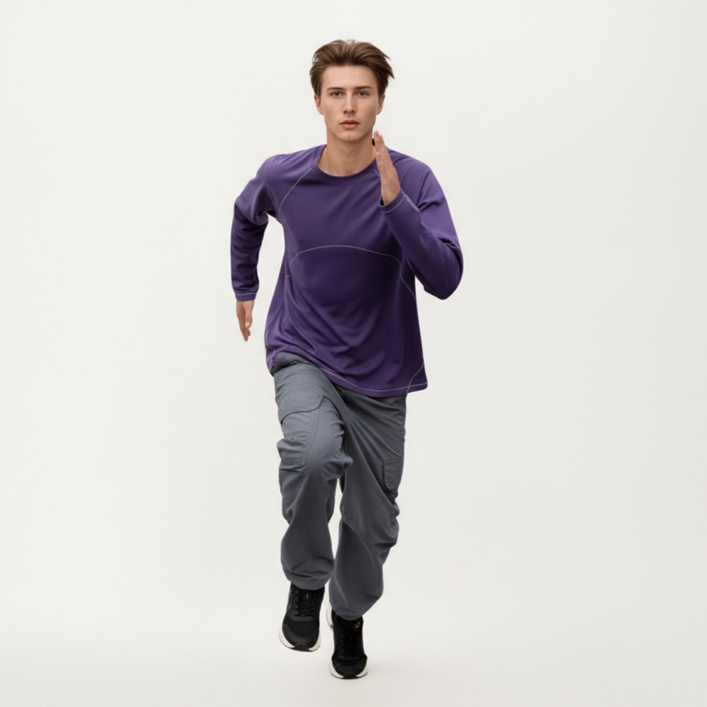 Anna-Kaci Men's Long Sleeve Crew Neck Pullover with Raglan Seams and Subtle Front Stitch Detail