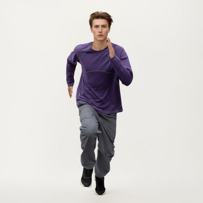 Anna-Kaci Men's Long Sleeve Crew Neck Pullover with Raglan Seams and Subtle Front Stitch Detail