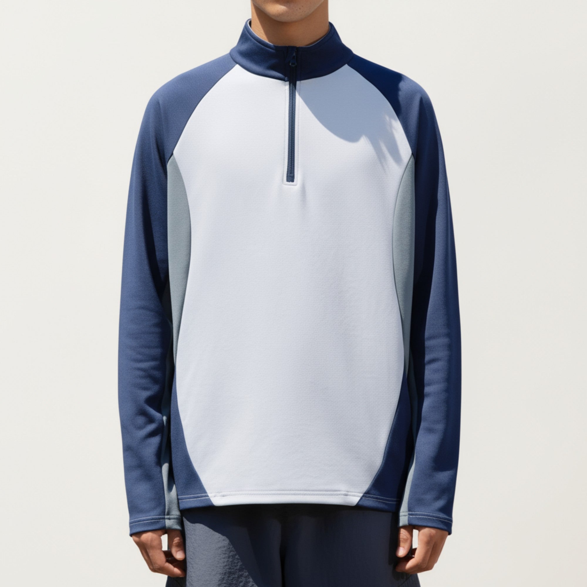 Anna-Kaci Men's Long Sleeve Quarter Zip Pullover with Color Block Panels and Stand Collar