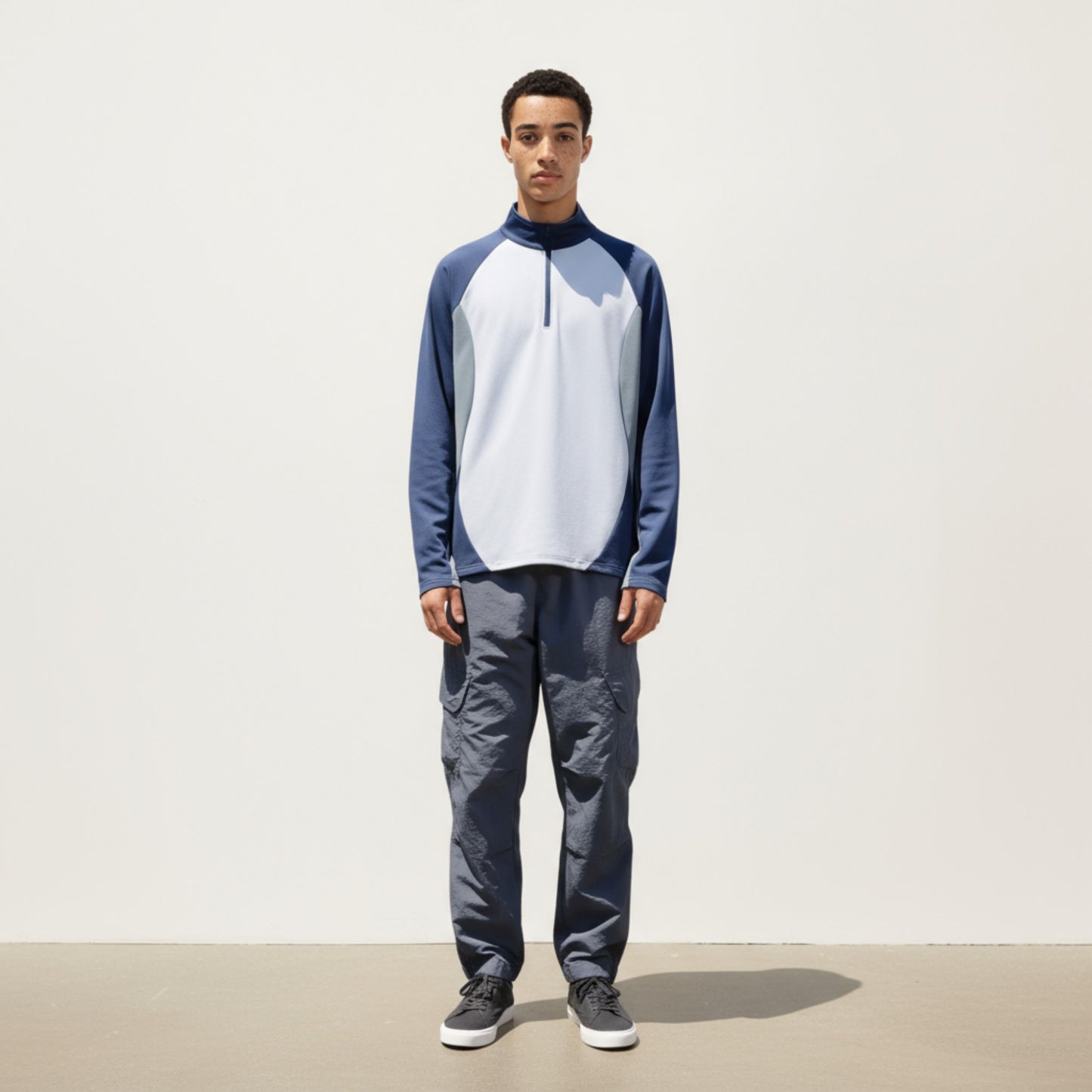 Anna-Kaci Men's Long Sleeve Quarter Zip Pullover with Color Block Panels and Stand Collar