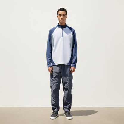 Anna-Kaci Men's Long Sleeve Quarter Zip Pullover with Color Block Panels and Stand Collar