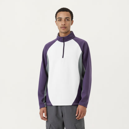Anna-Kaci Men's Long Sleeve Quarter Zip Pullover with Color Block Panels and Stand Collar