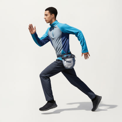 Anna-Kaci Men's Long Sleeve Quarter Zip Pullover with Color Block Panels and Stand Collar