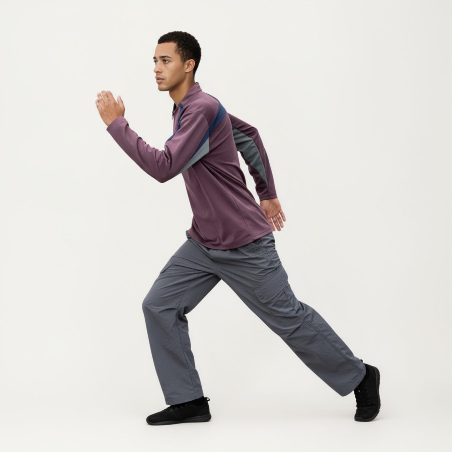 Anna-Kaci Men's Long Sleeve Quarter Zip Pullover with Contrast Shoulder Panels and Stand Collar