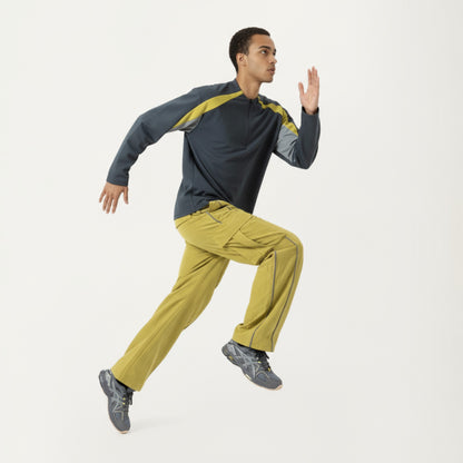 Anna-Kaci Men's Long Sleeve Quarter Zip Pullover with Contrast Shoulder Panels and Stand Collar