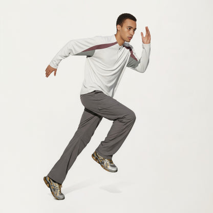 Anna-Kaci Men's Long Sleeve Quarter Zip Pullover with Contrast Shoulder Panels and Stand Collar