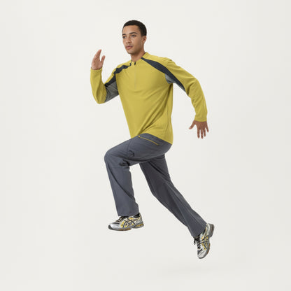 Anna-Kaci Men's Long Sleeve Quarter Zip Pullover with Contrast Shoulder Panels and Stand Collar