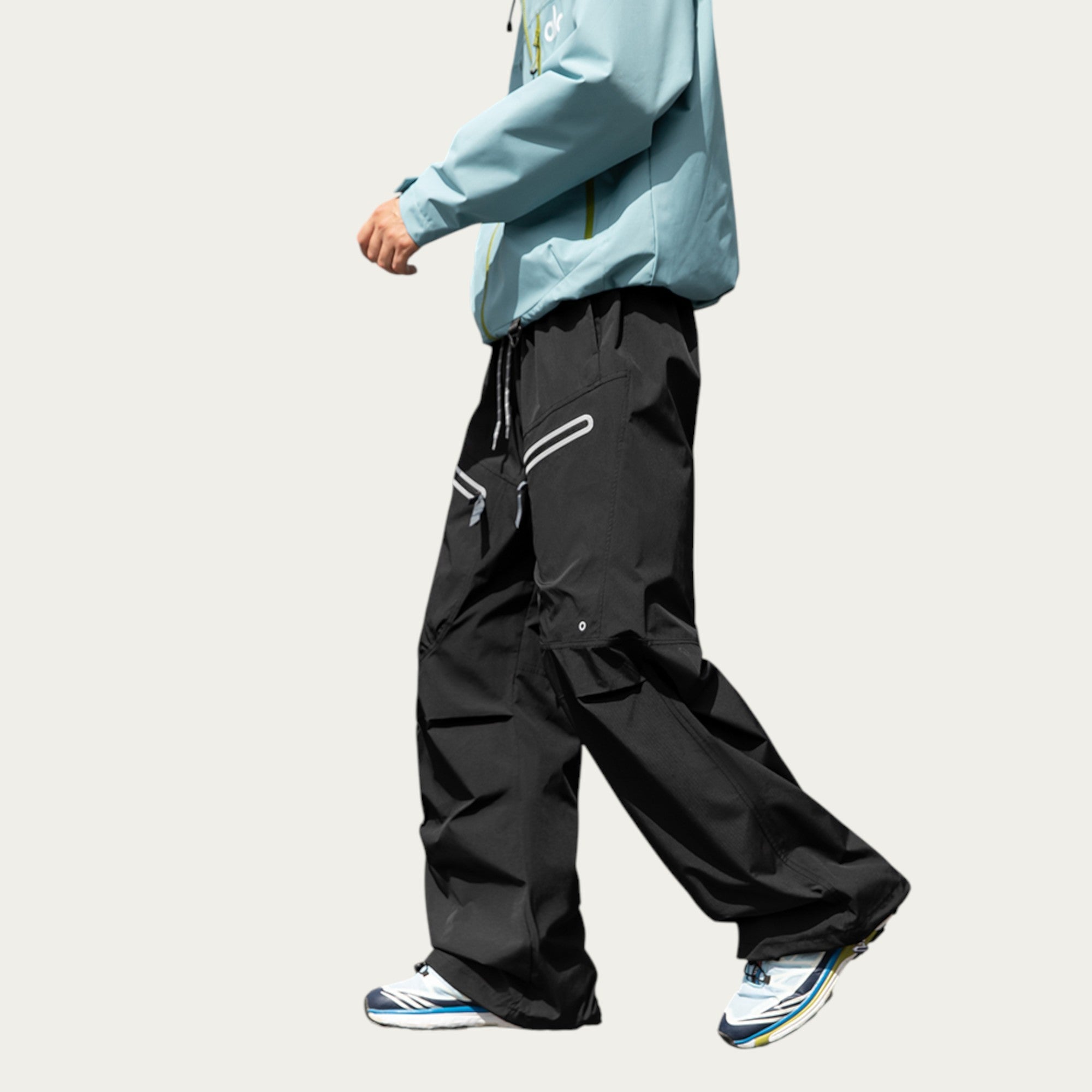 Anna-Kaci Men's Wide Leg Cargo Pants with Zippered Pockets and Adjustable Drawstring Waist