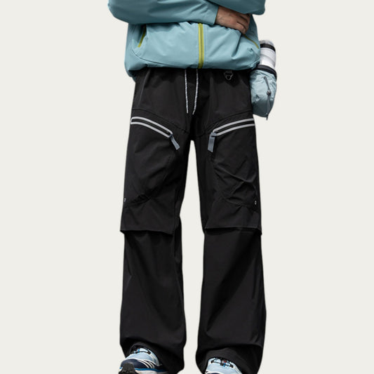 Anna-Kaci Men's Wide Leg Cargo Pants with Zippered Pockets and Adjustable Drawstring Waist