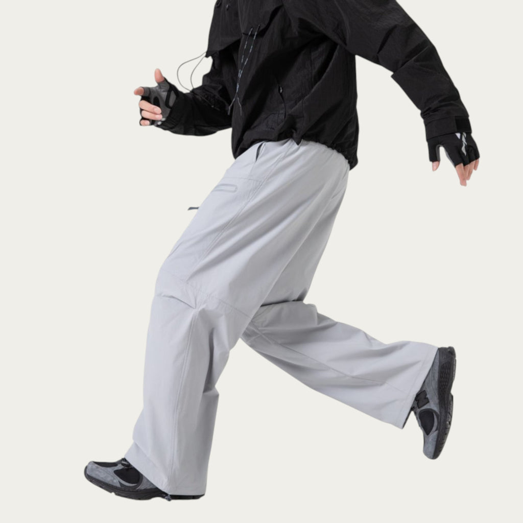 Anna-Kaci Men's Wide Leg Cargo Pants with Zippered Pockets and Adjustable Drawstring Waist