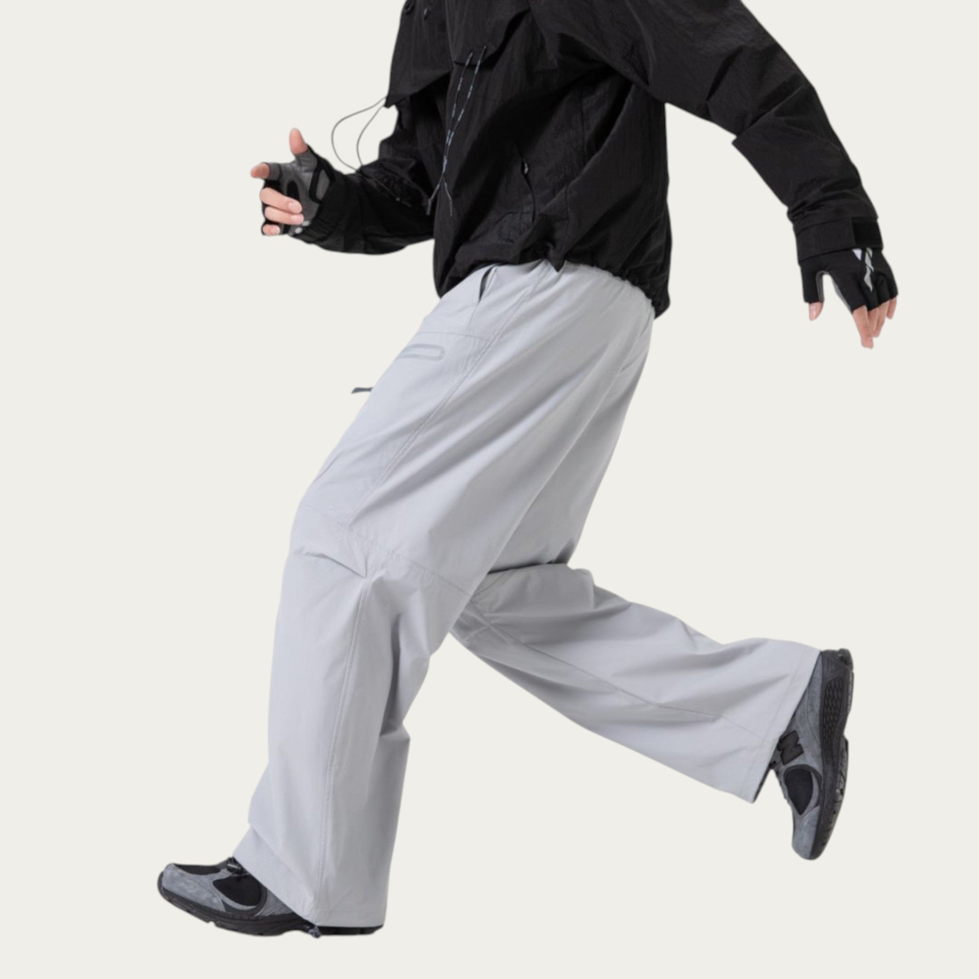 Anna-Kaci Men's Wide Leg Cargo Pants with Zippered Pockets and Adjustable Drawstring Waist