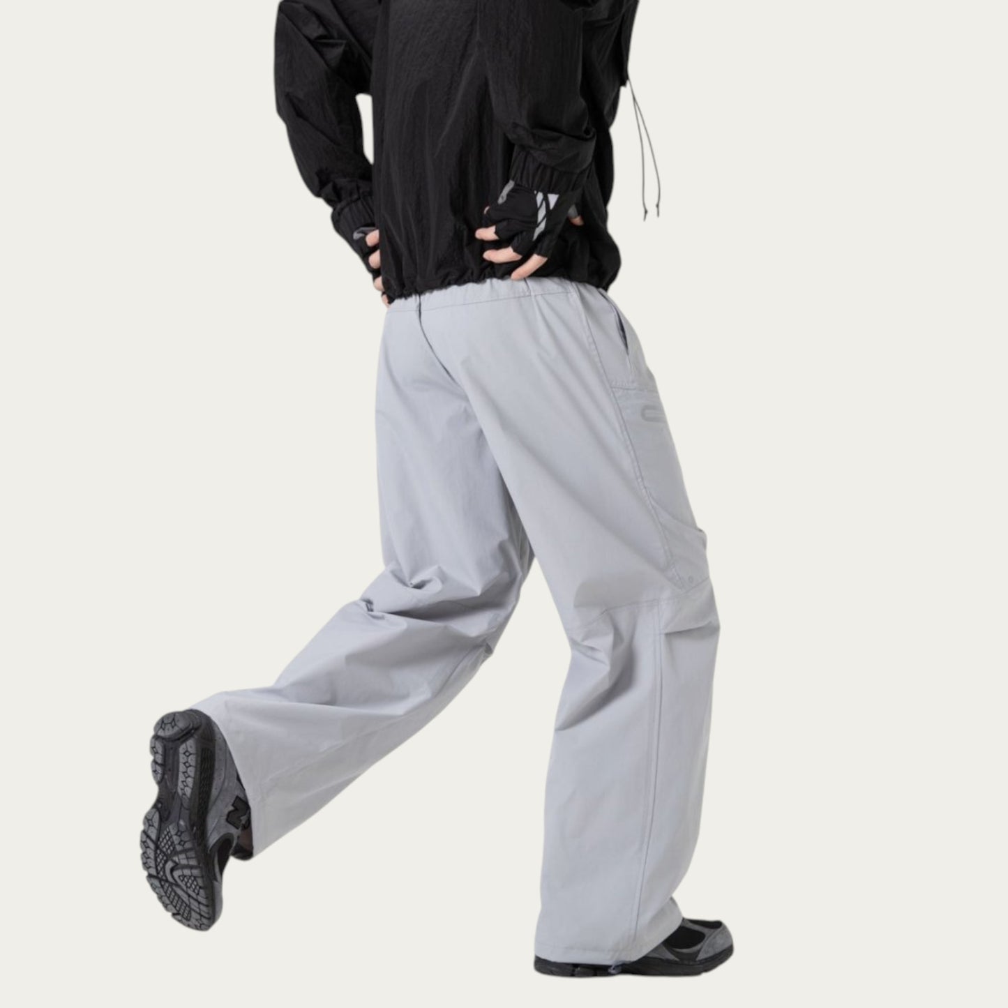 Anna-Kaci Men's Wide Leg Cargo Pants with Zippered Pockets and Adjustable Drawstring Waist