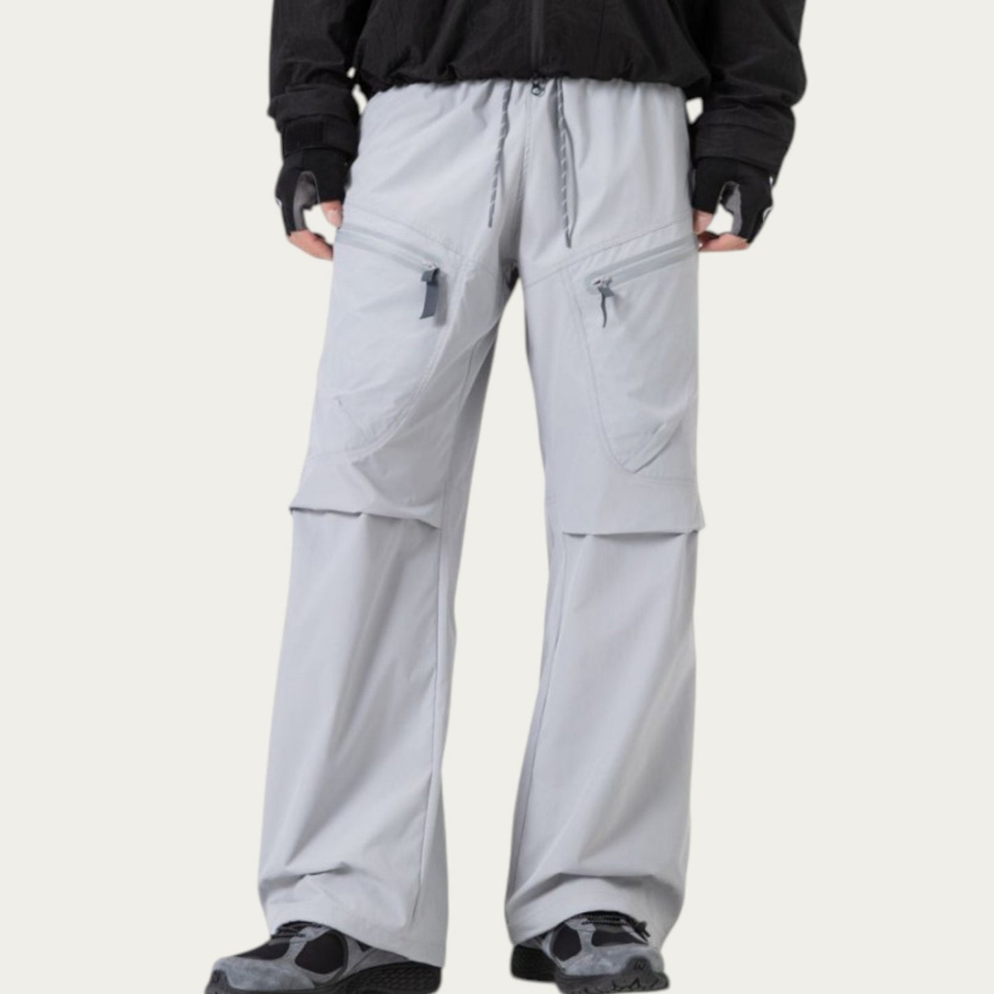 Anna-Kaci Men's Wide Leg Cargo Pants with Zippered Pockets and Adjustable Drawstring Waist