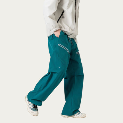 Anna-Kaci Men's Wide Leg Cargo Pants with Zippered Pockets and Adjustable Drawstring Waist