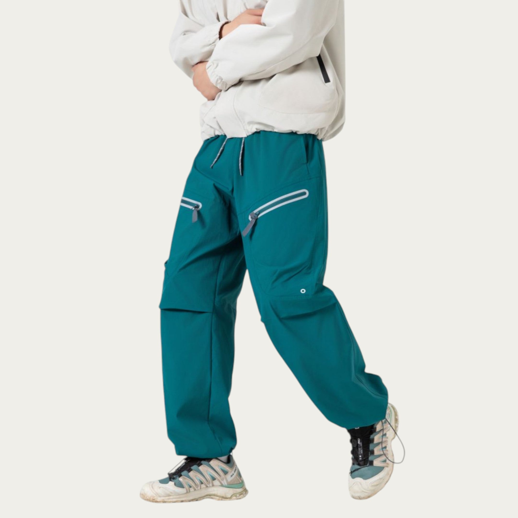 Anna-Kaci Men's Wide Leg Cargo Pants with Zippered Pockets and Adjustable Drawstring Waist