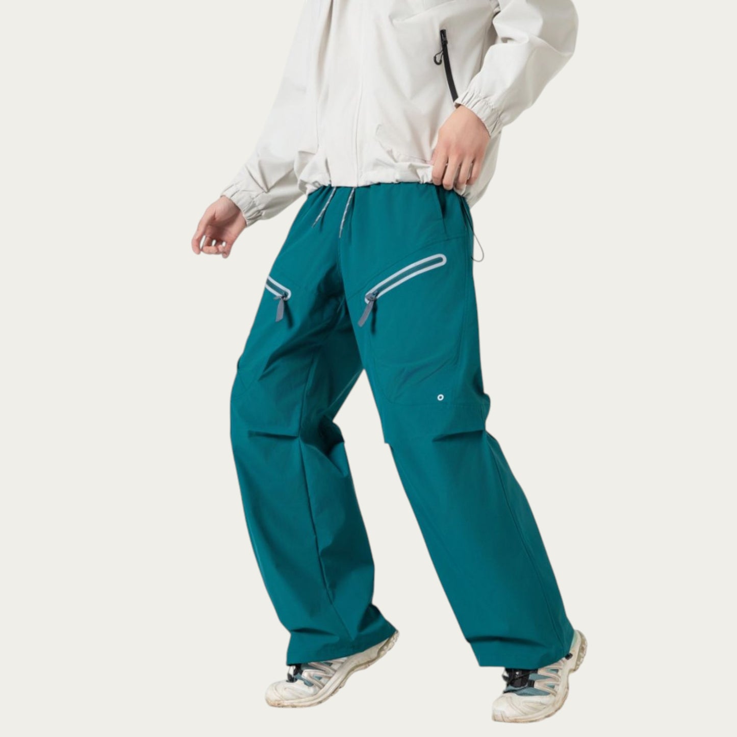 Anna-Kaci Men's Wide Leg Cargo Pants with Zippered Pockets and Adjustable Drawstring Waist