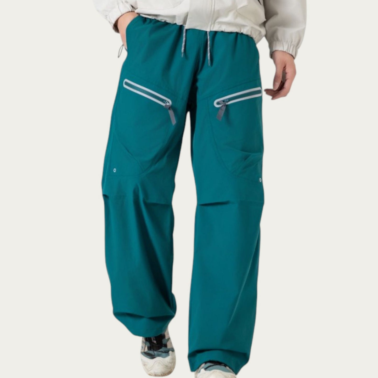 Anna-Kaci Men's Wide Leg Cargo Pants with Zippered Pockets and Adjustable Drawstring Waist