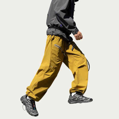 Anna-Kaci Men's Wide Leg Cargo Pants with Zippered Pockets and Adjustable Drawstring Waist