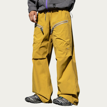 Anna-Kaci Men's Wide Leg Cargo Pants with Zippered Pockets and Adjustable Drawstring Waist