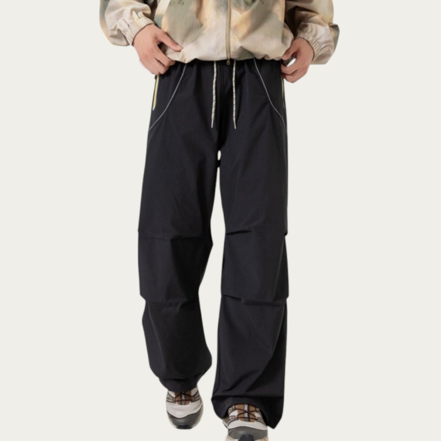 Anna-Kaci Men's Wide Leg Cargo Pants with Oversized Pockets and Adjustable Drawstring Waist