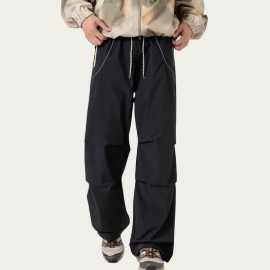 Anna-Kaci Men's Wide Leg Cargo Pants with Oversized Pockets and Adjustable Drawstring Waist