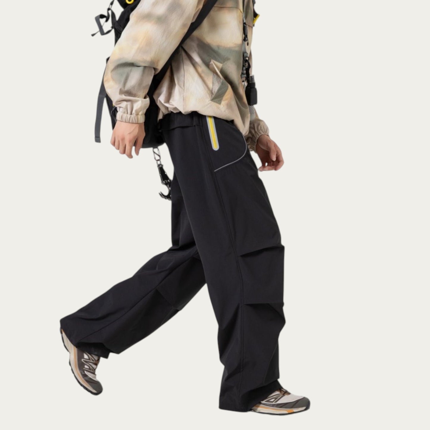 Anna-Kaci Men's Wide Leg Cargo Pants with Oversized Pockets and Adjustable Drawstring Waist