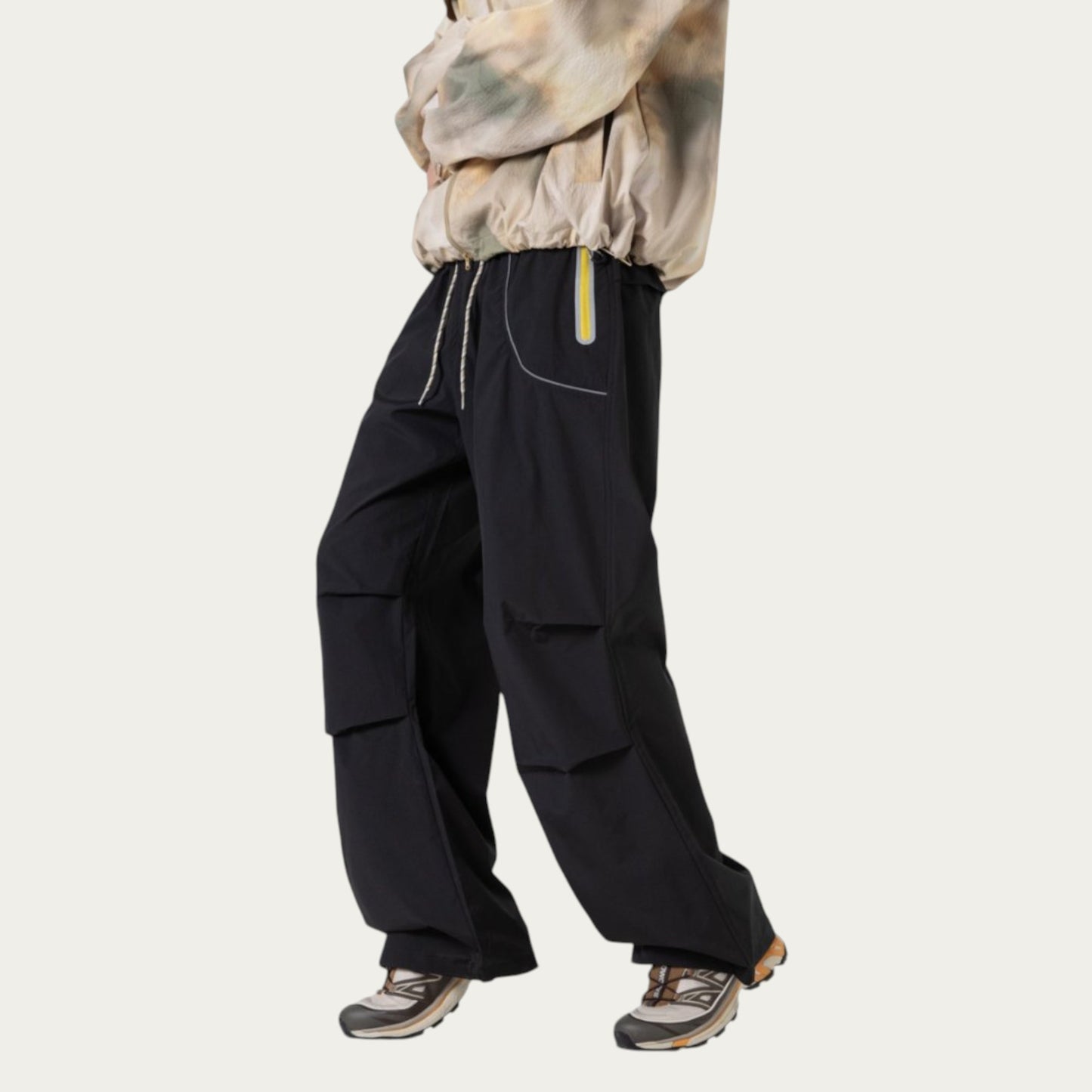 Anna-Kaci Men's Wide Leg Cargo Pants with Oversized Pockets and Adjustable Drawstring Waist