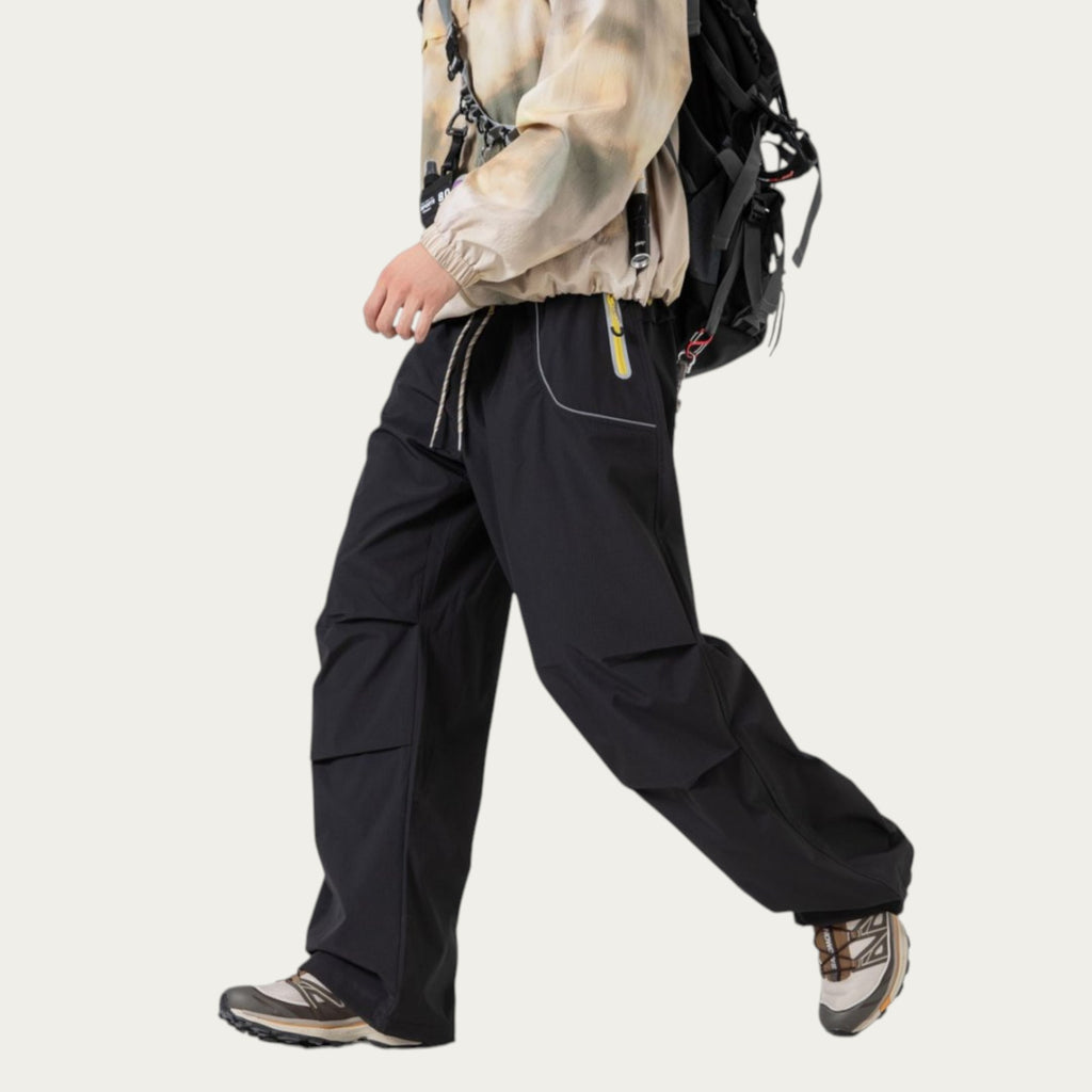 Anna-Kaci Men's Wide Leg Cargo Pants with Oversized Pockets and Adjustable Drawstring Waist