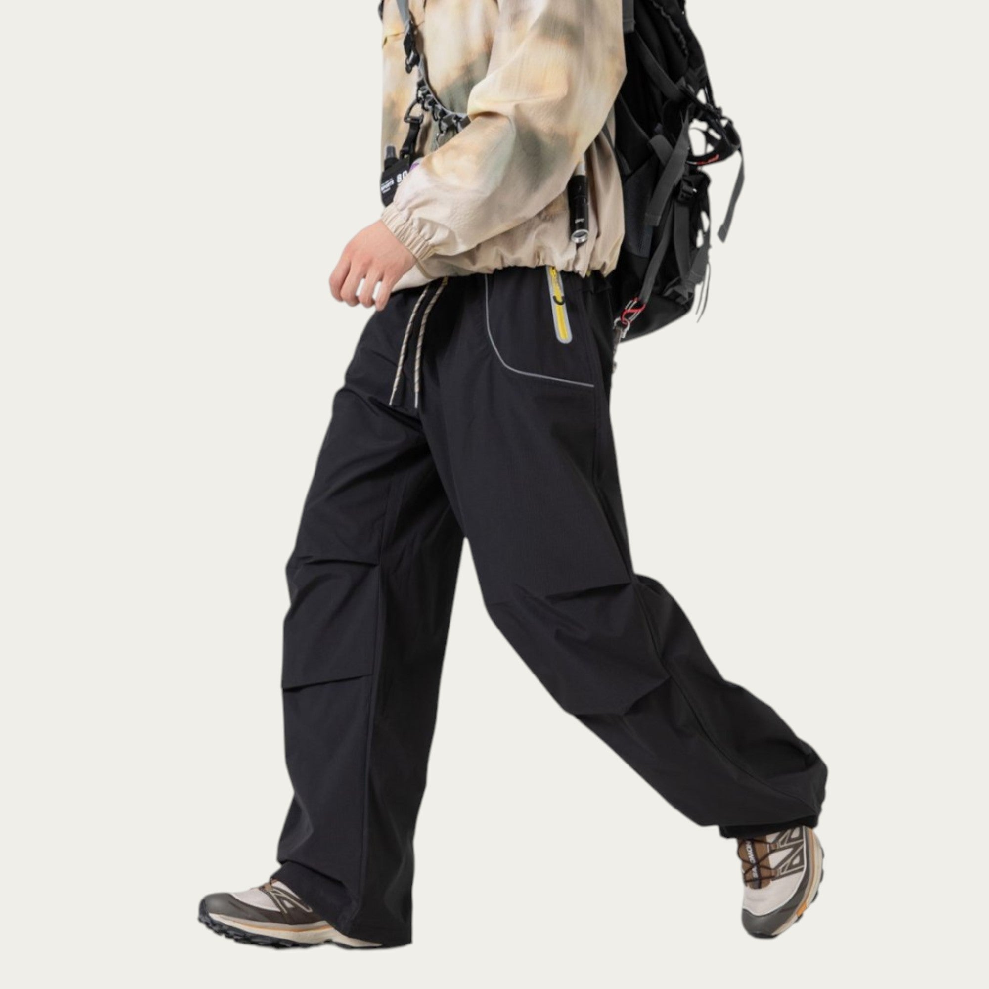 Anna-Kaci Men's Wide Leg Cargo Pants with Oversized Pockets and Adjustable Drawstring Waist