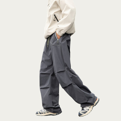 Anna-Kaci Men's Wide Leg Cargo Pants with Oversized Pockets and Adjustable Drawstring Waist