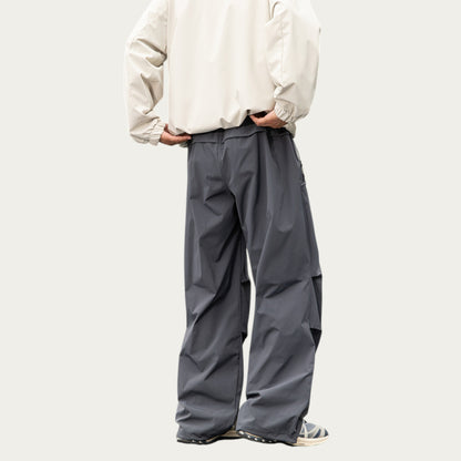 Anna-Kaci Men's Wide Leg Cargo Pants with Oversized Pockets and Adjustable Drawstring Waist