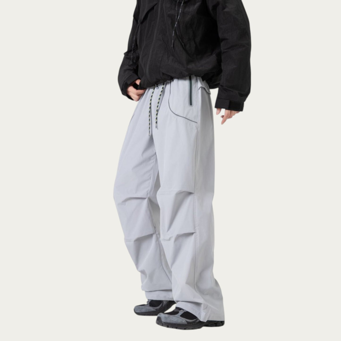 Anna-Kaci Men's Wide Leg Cargo Pants with Oversized Pockets and Adjustable Drawstring Waist