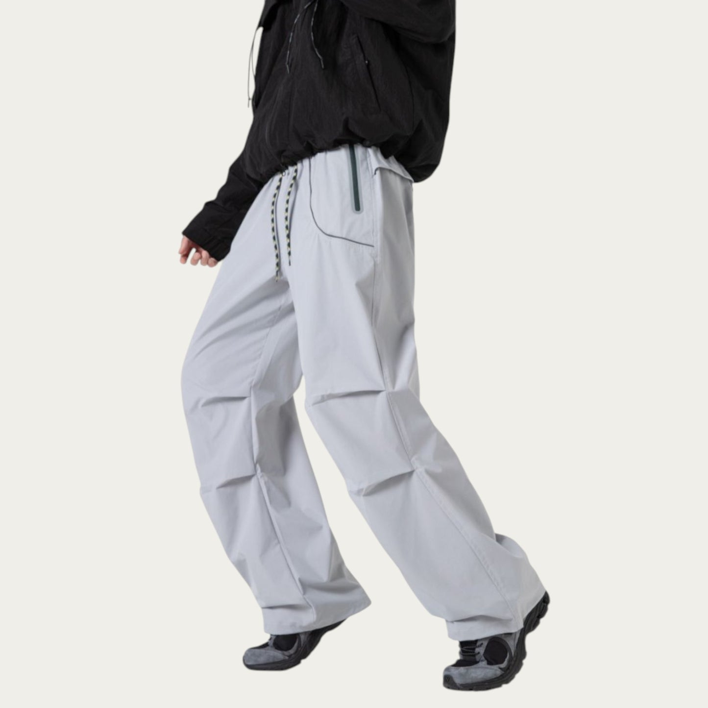 Anna-Kaci Men's Wide Leg Cargo Pants with Oversized Pockets and Adjustable Drawstring Waist