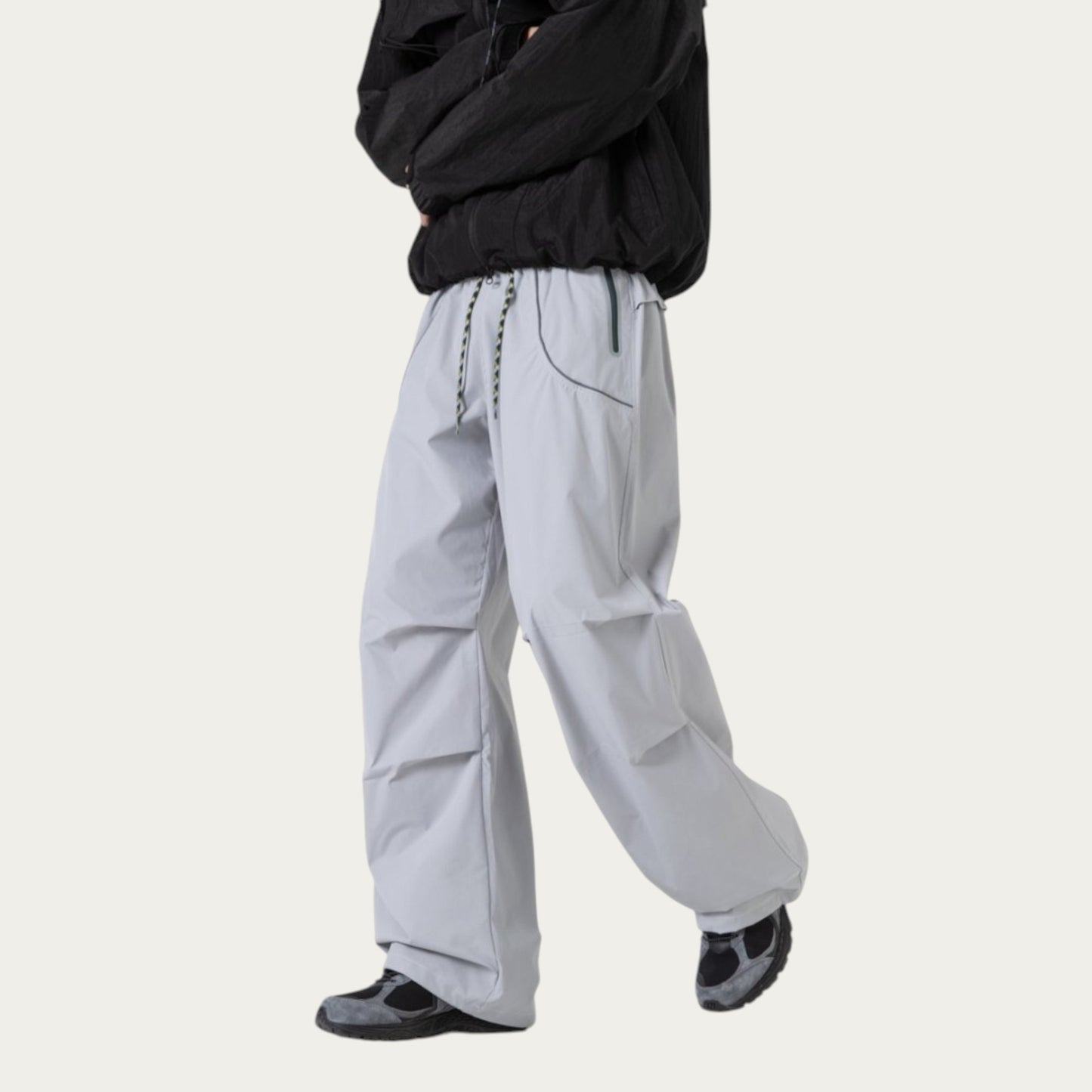 Anna-Kaci Men's Wide Leg Cargo Pants with Oversized Pockets and Adjustable Drawstring Waist