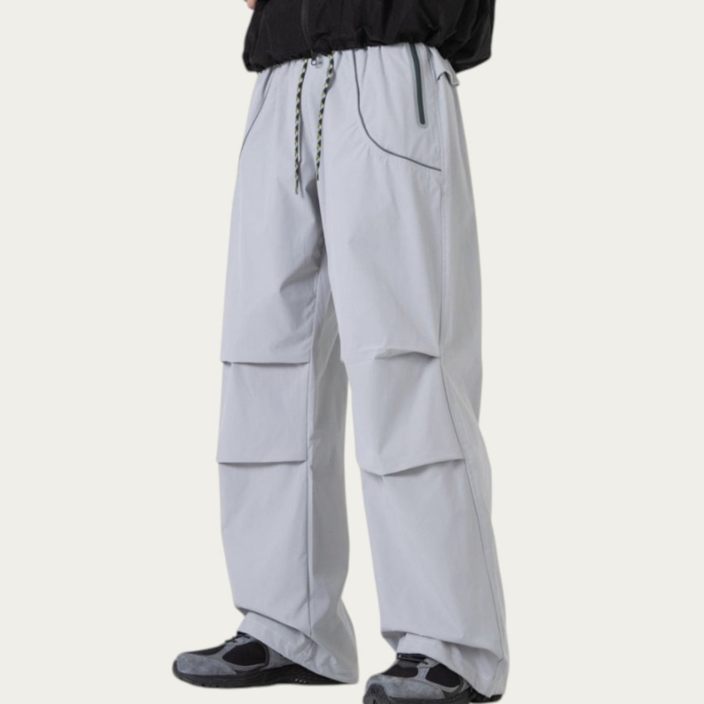 Anna-Kaci Men's Wide Leg Cargo Pants with Oversized Pockets and Adjustable Drawstring Waist