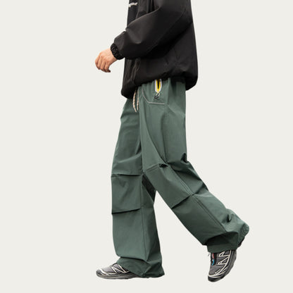 Anna-Kaci Men's Wide Leg Cargo Pants with Oversized Pockets and Adjustable Drawstring Waist