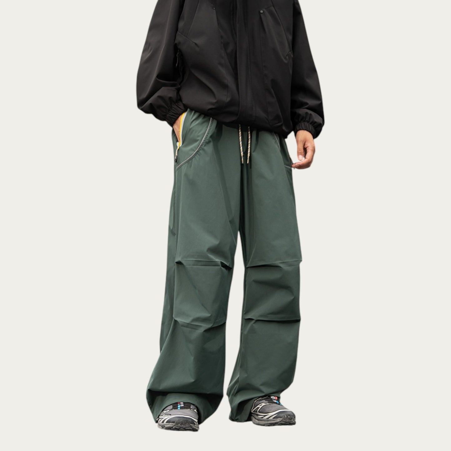 Anna-Kaci Men's Wide Leg Cargo Pants with Oversized Pockets and Adjustable Drawstring Waist