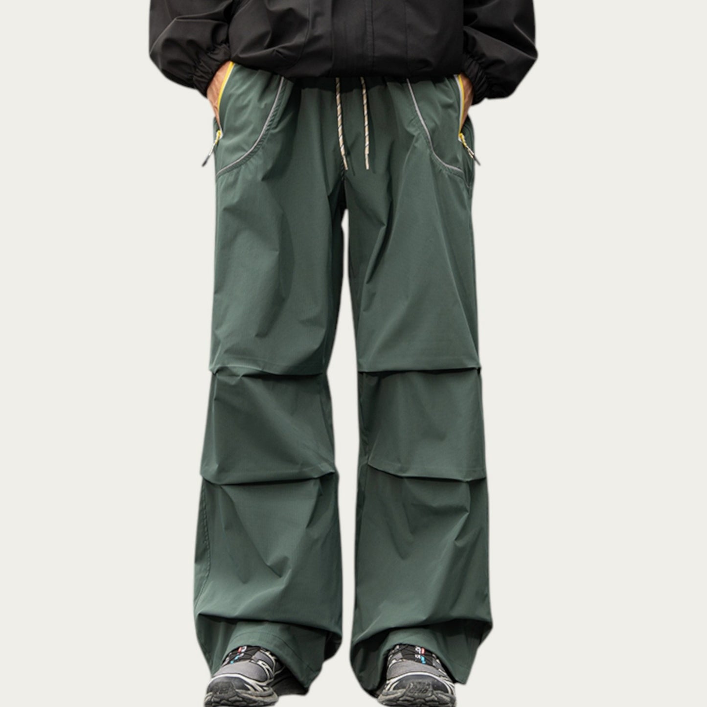 Anna-Kaci Men's Wide Leg Cargo Pants with Oversized Pockets and Adjustable Drawstring Waist