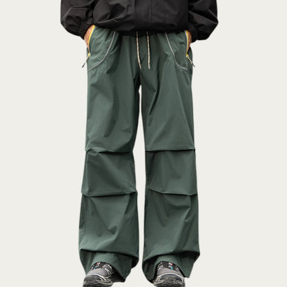 Anna-Kaci Men's Wide Leg Cargo Pants with Oversized Pockets and Adjustable Drawstring Waist
