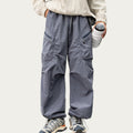 Anna-Kaci Men's Textured Wide Leg Cargo Pants with Zipper Pockets and Adjustable Drawstring Waist